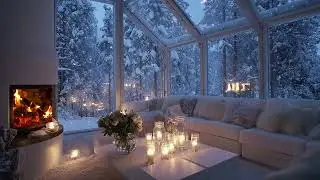 Soft Piano & Crackling Fireplace | 3 Hours Snowy Window View for Concentration and Calm