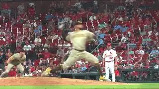 Robert Suarez 100 MPH Slow Motion Pitching Mechanics (3rd Base Side View)