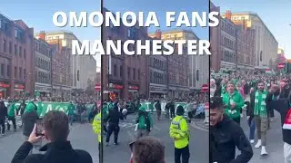 Omonoia fans marching in Manchester towards Old Trafford! Man United vs Omonoia