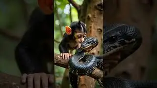 Shocking Moment! Baby Monkey Attacked by a Deadly Snake!  #wildliferescue