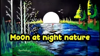 Moon at night Painting&nbsp;easy poster color design | Art bunny