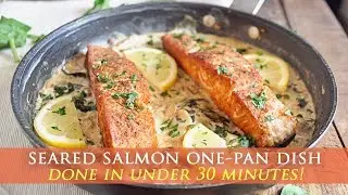 Seared Salmon with Creamy Spinach & Mushroom Sauce