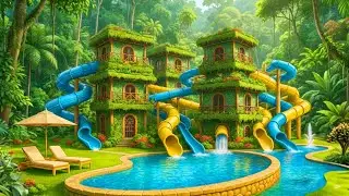 150 Days to Build a Water Slide Park in the Forest Using Primitive Tools