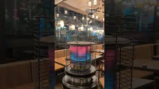 🔥 Blue & Pink Flames in the Cold #GasHeater #DancingFlames #WinterNights #OutdoorBar #CozyMoments