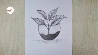 How to Draw Money Plant in a Glass Pot | Realistic Pencil Drawing