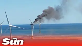 Offshore wind turbine bursts into flames in Suffolk