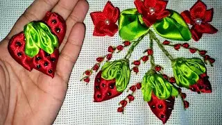 Morango🍓de fita de cetim  pra aplicar em panos de prato modelo 514
