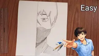 Easy Anime Boy Drawing ✏️ | Half Face Mask Drawing Tutorial | Step by Step