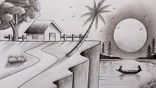 How to draw Nature scenery with pencil | Nature Scenery drawing easy