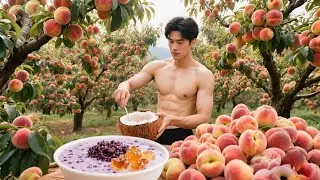 Coconut Bliss Simmering Purple Rice and Peach Gum into a Healthy Treat for Mindful Daily Routine