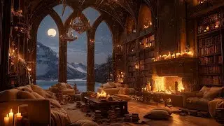Velaris Winter Library Ambience ❄️ Night Court Piano, Crackling Fire & Cozy Fantasy Atmosphere