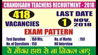 Chandigarh Teachers Recruitment 2018 - JBT - 418 Vacancies