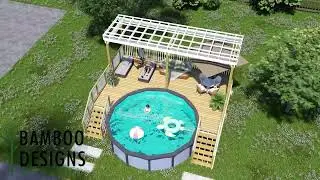Raleigh 17x26 Pool Deck Plan with Pergola &ndash; Elevated Above-Ground Pool Deck + Shade Structure