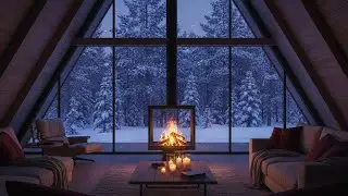 Snowy Night Cabin ❄️ Soft Jazz Music & Fireplace Glow for Reading and Sleep