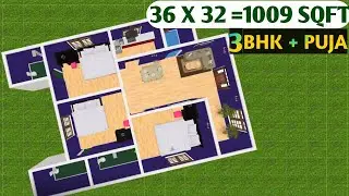 BEST HOUSE DESIGN//1009SQFT HOME PLAN//36X32 MAKAN NAKSHA//3BHK GHAR KA NAKSHA