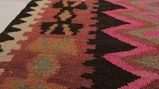 Vintage Shahsavan Zanjan Persian Kilim Runner in Pink with Chevrons - Rug & Kilim - 33354