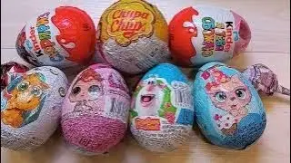 Learning colors with sweets  Bright ASMR 2 Kinder Surprise + 4 Chocolate Eggs + 2 Lollipops