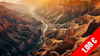 Sunlit Red Canyon Aerial | Epic Desert Landscape Stock Footage (HD)