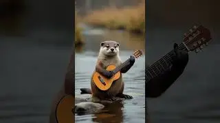 Otter-tune Performance on the River! #OtterPlayingGuitar #FunnyAnimals #CuteOtter #MusicalAnimals
