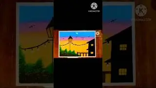Beautiful Sunset Evening Scenery step by step #drawing #village #painting #art #sunset #short