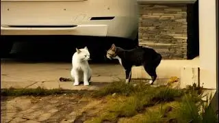 Two cats looking each other.