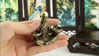 Brass Monk Buddha Statue Meditation Tea Pet Ornament Arhat Lotus Candle Holder