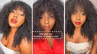 NATURAL LOOKING 4A KINKY CURLY SYNTHETIC WIG WITH BANGS | All Things Savvy Bohemian Fringe Wig