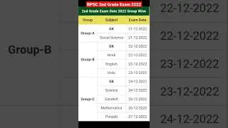 RPSC 2nd Grade 2022 ll Group Wise Exam Date ll