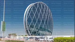 Circular skyscraper Aldar Headquarters Building timelapse in Abu Dhabi, UAE.
