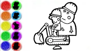 Drawing Peppa pig compilation | Drawing and colouring Peppa pig and Daddy pig driving buldozer 