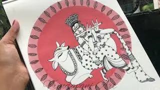 krishna and cow drawing in pen work with acrylic background - vrindavani Art #art #vrindavan #artist
