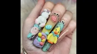 Easter nails / 3D bunny / 3D chick / 3D basket/ 3D eggs / 3D flowers