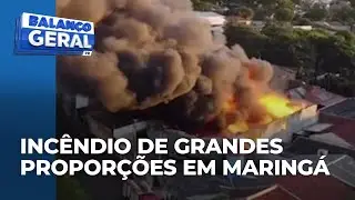 Incêndio de grandes proporções atinge barracão e interdita três casas em Maringá