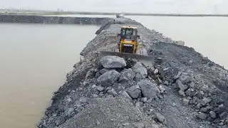 Great Idea! Incredible Build Long Road in Lake By Big Stone With Dump Truck Bulldozer Push big Stone