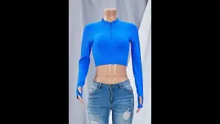 New solid color stretch zip-up thumb-hole long-sleeve sports yoga top  HA000057