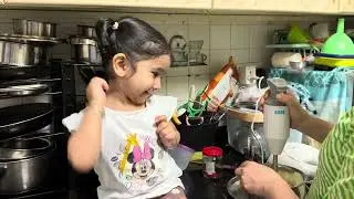 Utsavi helping Zalak mummy in cooking kadhi Date: 03 Jan 2026