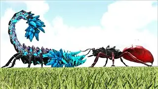 GIANT QUEEN ANT VS GIANT SCORPION SASORASU AND ARACNE KING OF SPIDERS (ARK SURVIVAL EVOLVED BATTLE)