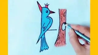 How to draw a woodpecker with number 12 step by step||Line Art||sketching