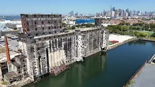 Зерновой терминал Red Hook с помощью дрона, Бруклин, Нью-Йорк, США