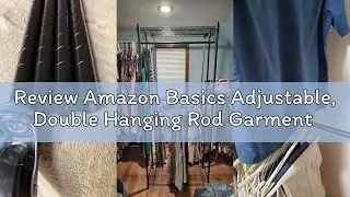 Review Amazon Basics Adjustable, Double Hanging Rod Garment Rolling Closet Organizer Rack with Wheel