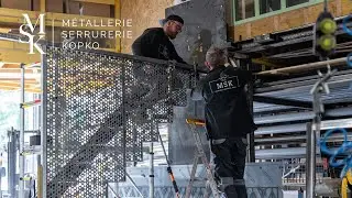 MSK | Fabrication escalier suspendu m&eacute;tal et garde-corps d&eacute;coupe laser | M&eacute;tallerie Serrurerie Kopko