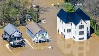 Drone footage of flooding along the Ohio River near Cincinnati and in Kentucky