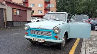 Trabant start, jízda, zvuk volnoběhu a výfuku 