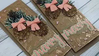 Easy Watercolor Pinecone Slimline Cards | AmyR Christmas 2020 Series #3