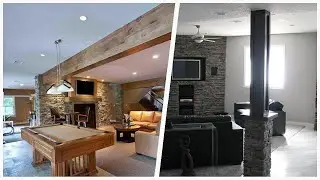 75 Mid-sized Basement With A Stone Fireplace Design Ideas You'll Love 🔴