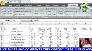 excel 2007 me checkbox kaise banayen || MS excel 2007 me attendance sheet bala checkbox kaise banaye