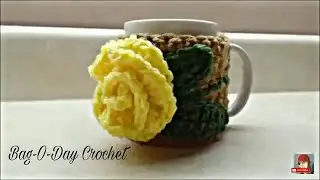 HOW TO #CROCHET A COFFEE CUP COZY | EASY 3D ROSE COZY | BAGODAY CROCHET TUTORIAL #388