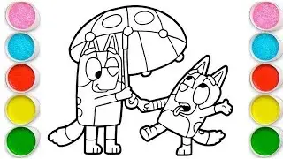 Bluey and Bingo with Umbrella Drawing, Painting & Coloring For Kids and Toddlers_ Easy Art