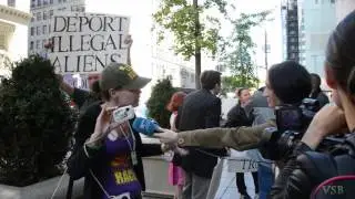 Joanna-NY ICE speaks with France 24 outside Trump Tower-2015