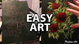 Red Velvet Roses - easy acrylic painting
